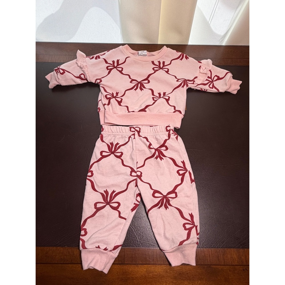 Lila & Jack Baby Girls Pink Red Bow Print Sweatshirt Jogger Set 6-9M AT7719-NB